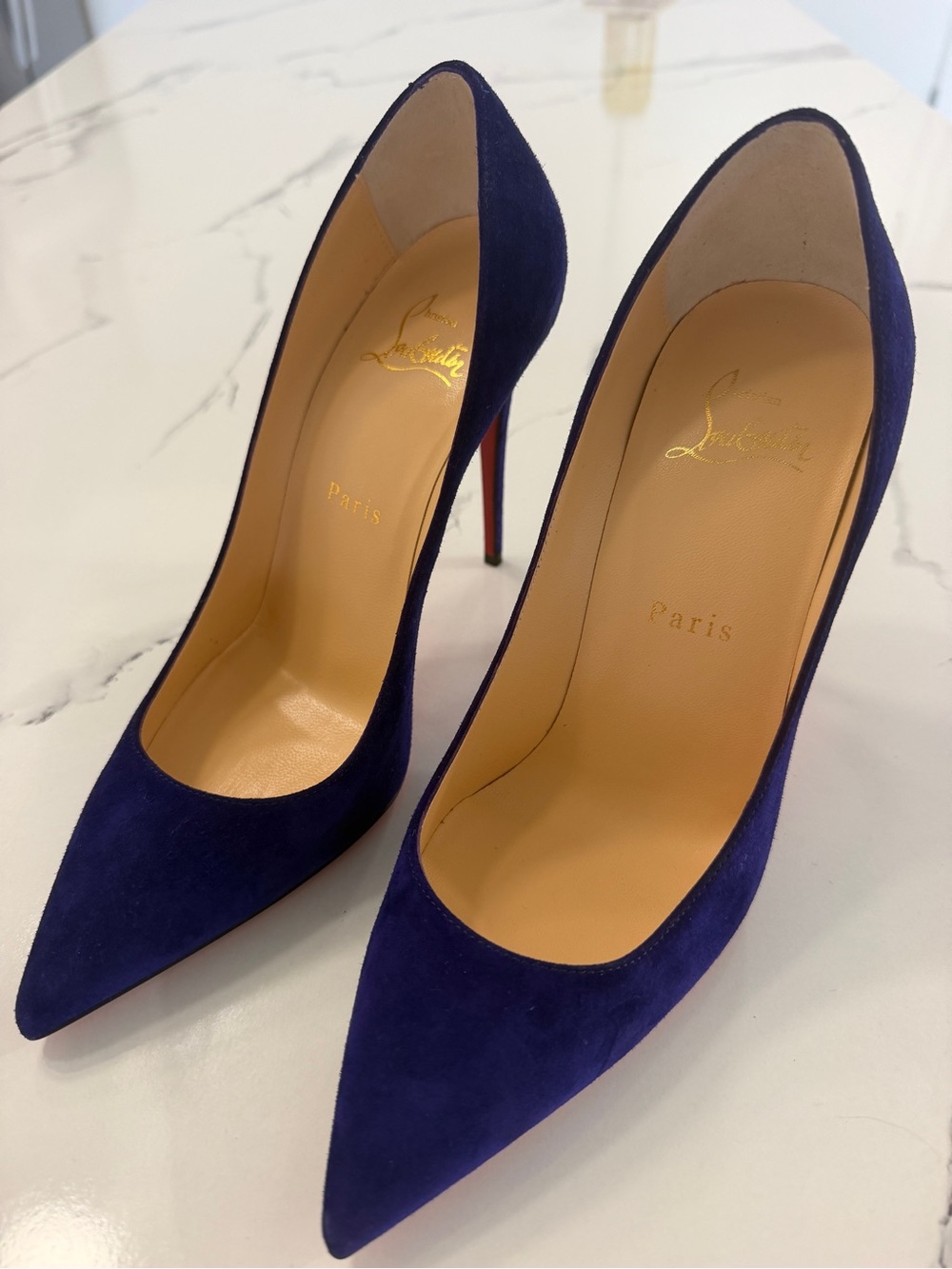 Christian Louboutin Suede Pointed-Toe Pumps in Deep Purple/ Blue